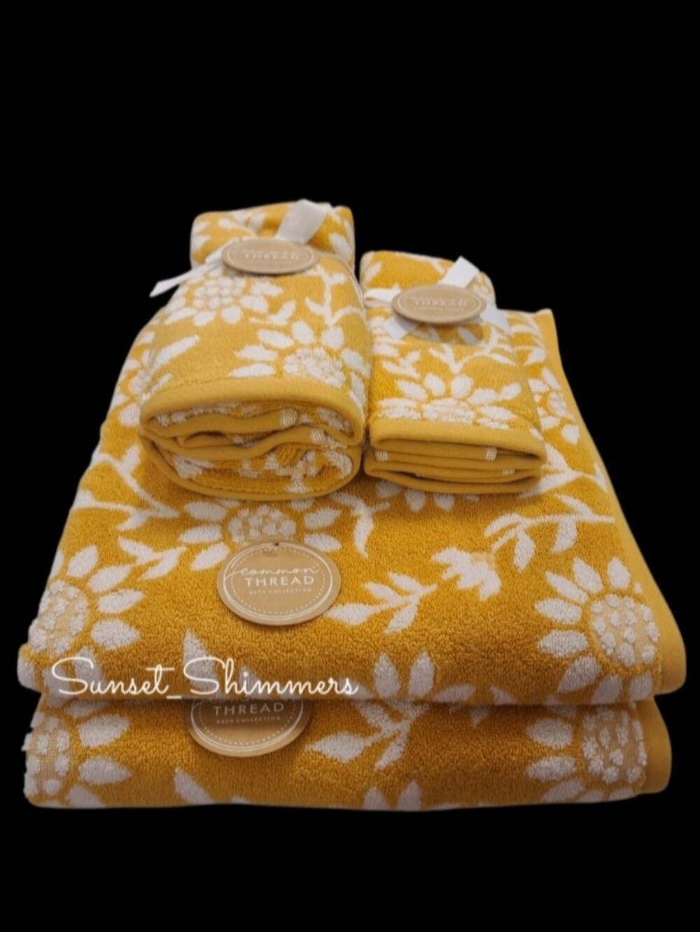 6pc Fall SUNFLOWER BATH HAND TIP TOWEL SET Zero Twist Cotton Common Thread NEW